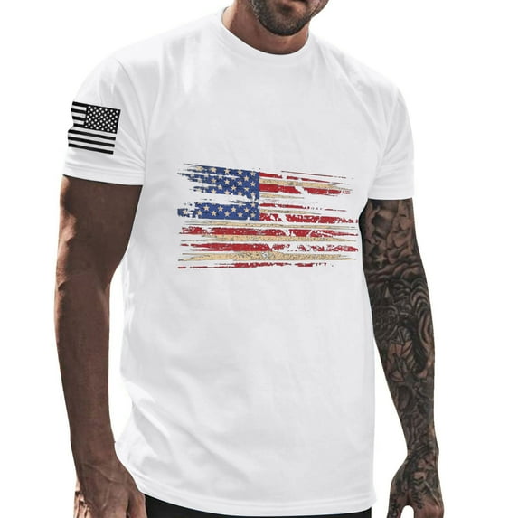 T-Shirts for Men Clearance under $5 Short Sleeves Round Neck Casual Printing Pullover Fitness Sports T-Shirt White L