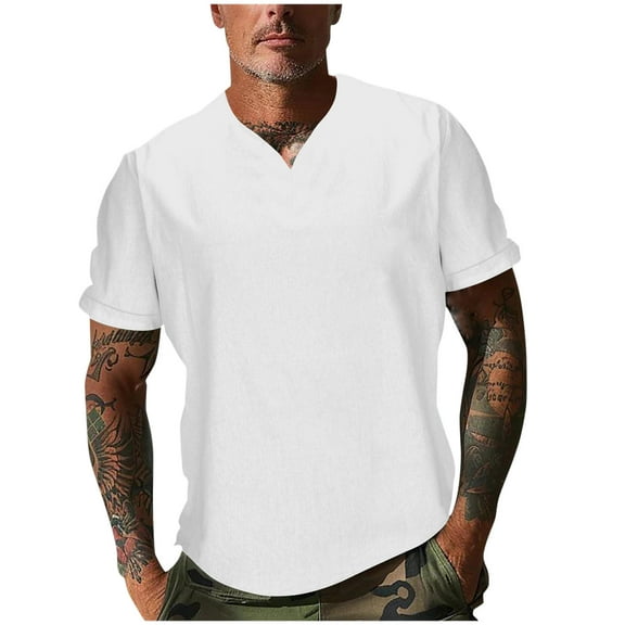 T-Shirts for Men Clearance under $5 Short-sleeved V-neck Casual Solid With Pockets Sports Fitness Training T-shirt White L