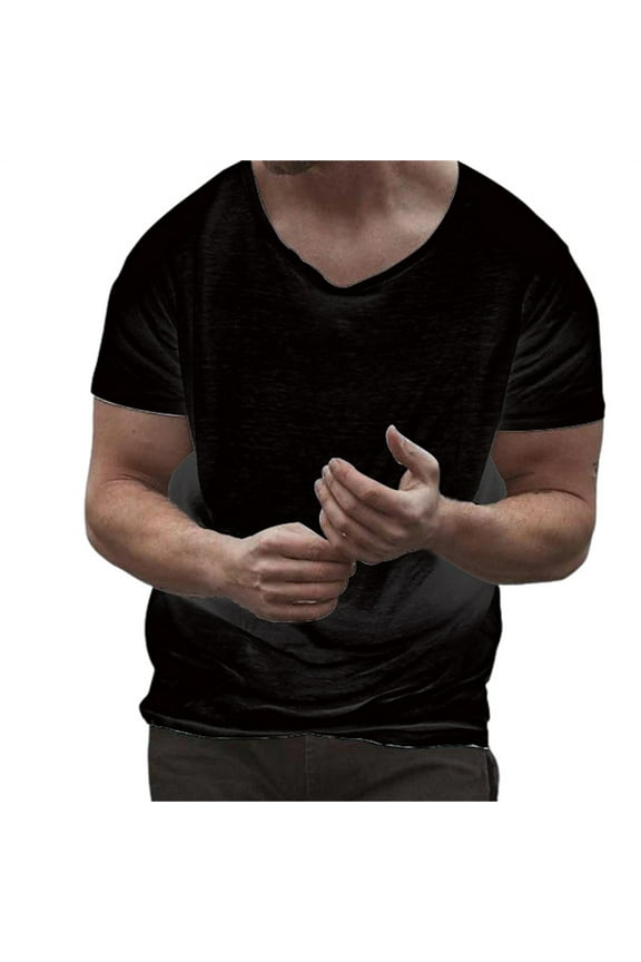 T Shirts for Men Cotton V Neck Boat Neck V Neck Short Sleeve Breathable Short Sleeve Casual Stylish Summer Vacation Basic T Shirts,Black,L