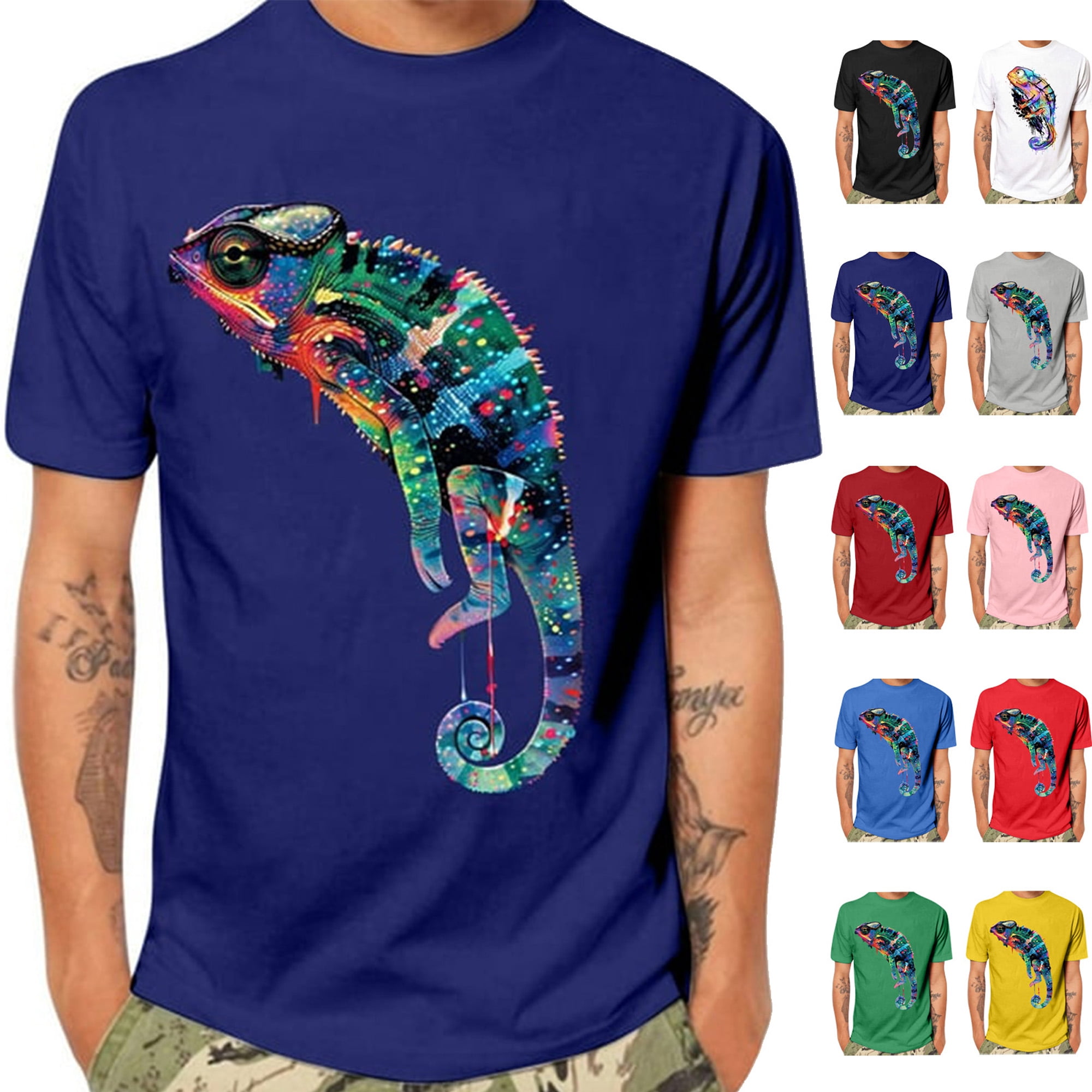 Men's Graphic Print Black Short Sleeves Round Neck Relaxed Fit T-Shirt