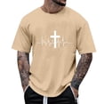 thumbnail image 1 of T Shirts for Men Fashion Print Round Neck Pullover T-Shirt Short Sleeve Blouse Khaki,L, 1 of 5