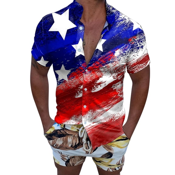T Shirts for Men Fashion Short Printed Flag Sleeve Mens New Clothing,Red,L