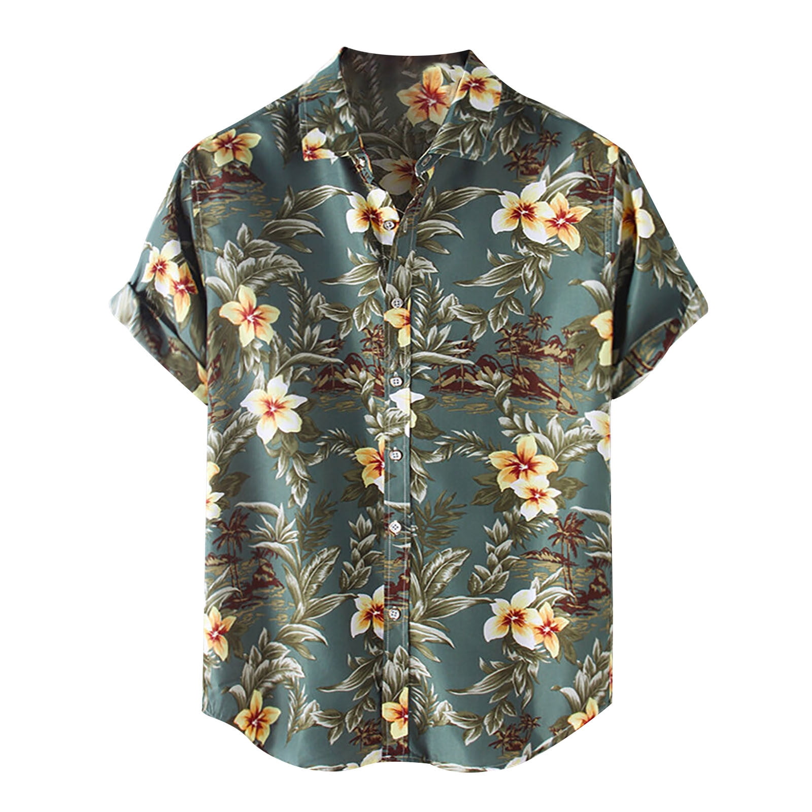 TShirts for Men Floral Button Down Tropical Holiday Beach TurnDown