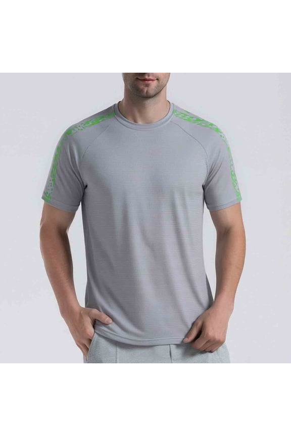 T-Shirts for Men Gradient Printed Casual Outdoor Climbing Running Reflective Wear Round Neck Top Gray XL