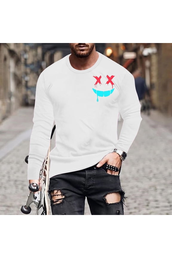 T Shirts for Men Graphic Tees Big and Tall S-6X Plus Size Long Sleeve Crewneck Tops Casual Funny Printed Comfort Basic Pullover T-Shirts