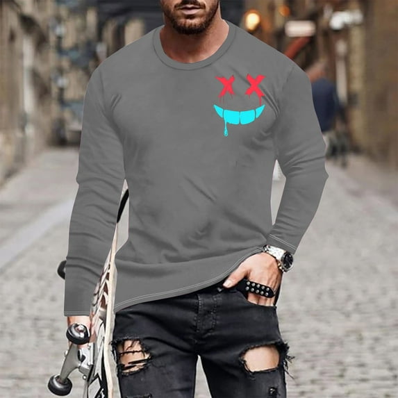 T Shirts for Men Graphic Tees Big and Tall S-6X Plus Size Long Sleeve Crewneck Tops Casual Funny Printed Comfort Basic Pullover T-Shirts