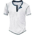 thumbnail image 1 of T Shirts for Men Henley Neck Short Sleeve Solid Color Slim Fit Summer Casual Loose Mens T Shirts, 1 of 2