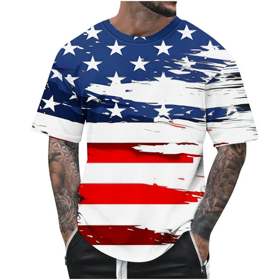 T-Shirts for Men Independence Day Printed Crewneck Short Sleeve Casual Lightweight Tee T-Shirts 4th of July Blouse
