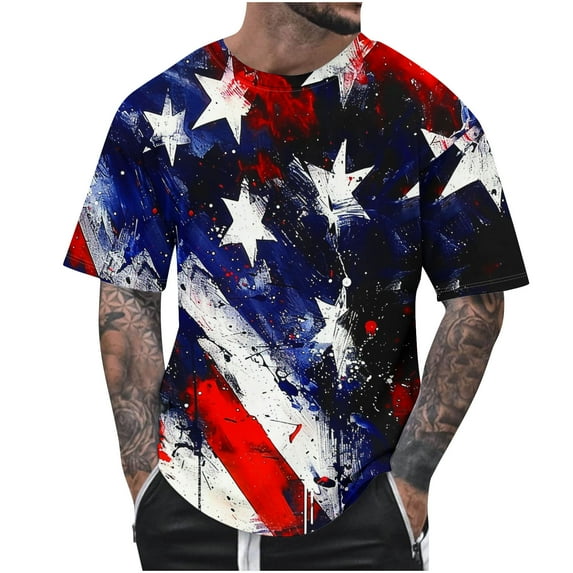 T-Shirts for Men Independence Day Printed Crewneck Short Sleeve Casual Lightweight Tee T-Shirts 4th of July Blouse