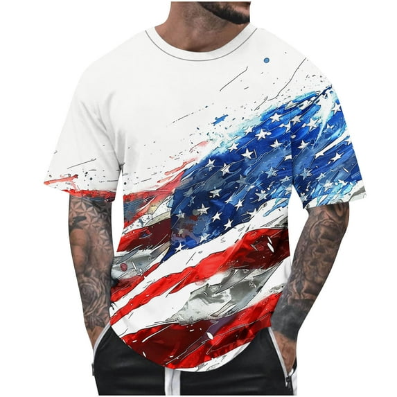 T-Shirts for Men Independence Day Printed Crewneck Short Sleeve Casual Lightweight Tee T-Shirts 4th of July Blouse