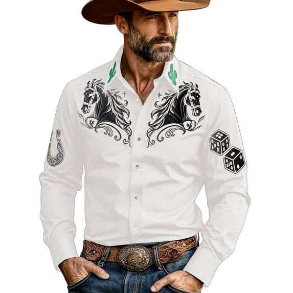 T Shirts for Men Long Sleeve Denim Western Style Button Comfort Modern Business Clothes for Men,White,3XL