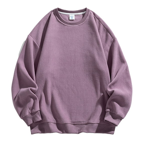 T Shirts for Men Long Sleeve Round Neck Top Solid Color Fleece Sweatshirt Casual Loose Long Sleeved Shirt