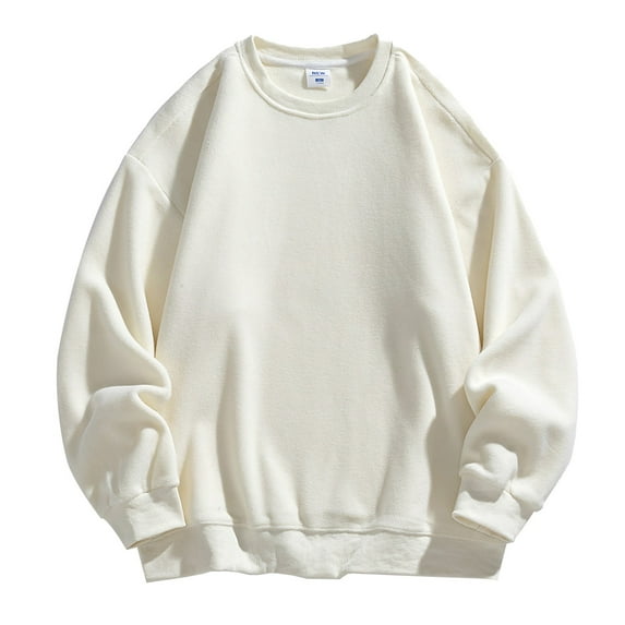 T Shirts for Men Long Sleeve Round Neck Top Solid Color Fleece Sweatshirt Casual Loose Long Sleeved Shirt