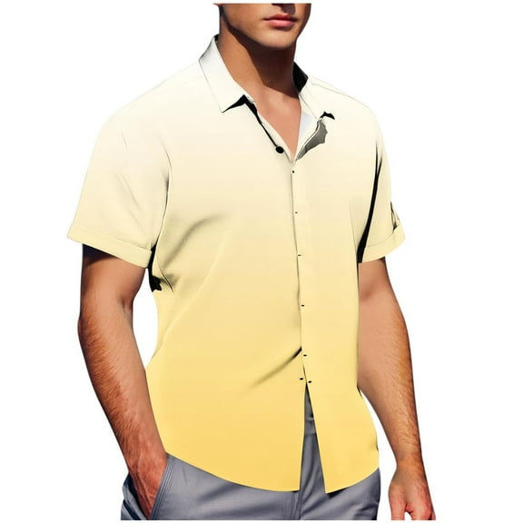 T Shirts for Men Mens Cotton T Shirts Mens Button Down Shirts Short Sleeve Gradient Casual Summer Beach Untucked Dress Shirt Vacation Wedding Clothes