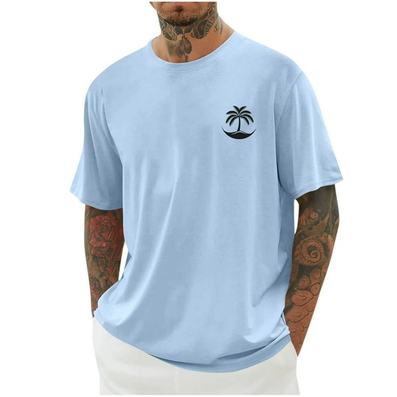 T Shirts for Men Palm Tree Printed Graphic Tees Casual Summer Hawaiian Beach Tops Short Sleeve Crewneck Shirts