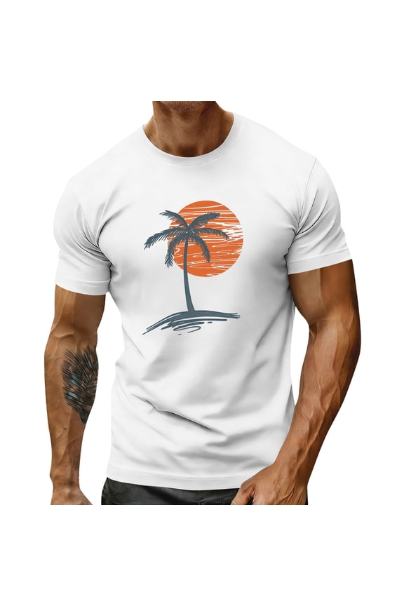 T Shirts for Men Palm Tree Printed Graphic Tees Casual Summer Hawaiian Beach Tops Short Sleeve Crewneck Shirts