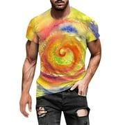 T Shirts for Men Plus Size Men's Fashion Summer Neckline Tie-dyed Printed Fitted Short Sleeve Summer Tops Mens Workout Shirts（Yellow,4XL）