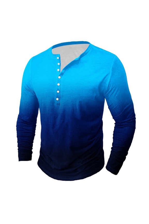 T Shirts for Men Plus Size S-5X Big and Tall Long Sleeve Button Round Neck Tees Tops Trendy Gradient Printed Casual Pullover Basic T-Shirts