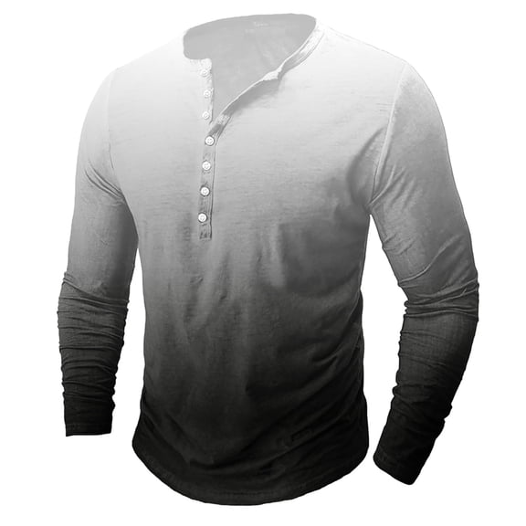 T Shirts for Men Plus Size S-5X Big and Tall Long Sleeve Button Round Neck Tees Tops Trendy Gradient Printed Casual Pullover Basic T-Shirts