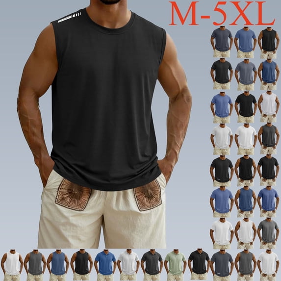 T Shirts for Men Plus Size Solid Color Crew Neck Casual Loose Tee Shirts Sleeveless Big and Tall Mens Summer Outdoor Sport Tops