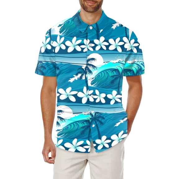 T Shirts for Men Printed Turn Down Short Sleeve Mens New Clothing,Blue,L