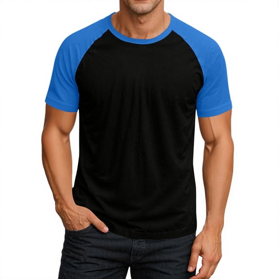 T -Shirts for Men Raglan Sleeve Crewneck Elastic Outdoor Tops Basic Short Sleeve Soft Gym Pullover