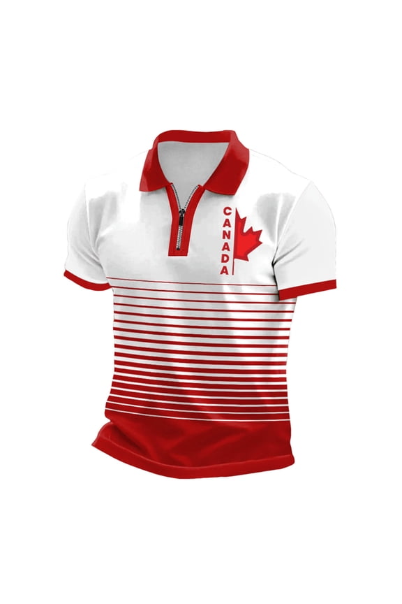 T Shirts for Men Short Sleeve Canadian Print Collar Stylish Half Zip Mens Sprimg Clothing,White,L