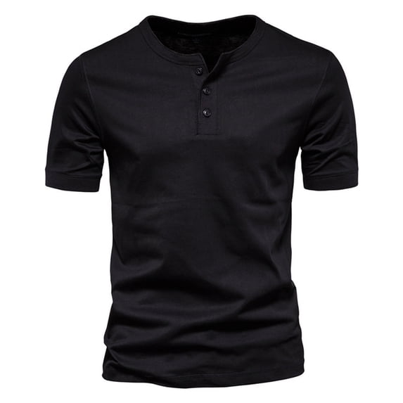 T Shirts for Men Short Sleeve Crew Neck Henley Shirt Basic Black Tee Shirt with Button Mens Gym Shirts