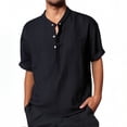 thumbnail image 1 of T Shirts for Men Short Sleeve Crew Neck Henley T-Shirt Loose Fit Black Button Shirt Gym Shirts Men, 1 of 8
