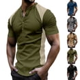 thumbnail image 1 of T-Shirts for Men Short Sleeve Crew Neck Under $10 Round Neck Casual Button Top Khaki XXXL, 1 of 7