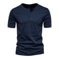 thumbnail image 1 of T Shirts for Men Short Sleeve Crewneck Henley T-Shirt Lightweight Navy Athletic Shirt Tees with Button Summer Shirts for Men, 1 of 2