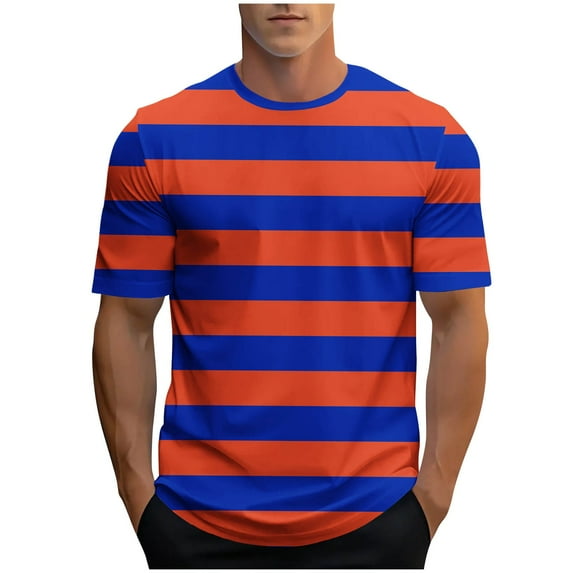T-Shirts for Men,Short Sleeve Shirts for Men,Fashion Casual Stripe Print Sports T-Shirt Short Sleeve Round-Neck Blouses Shirts,T-Shirt for Men