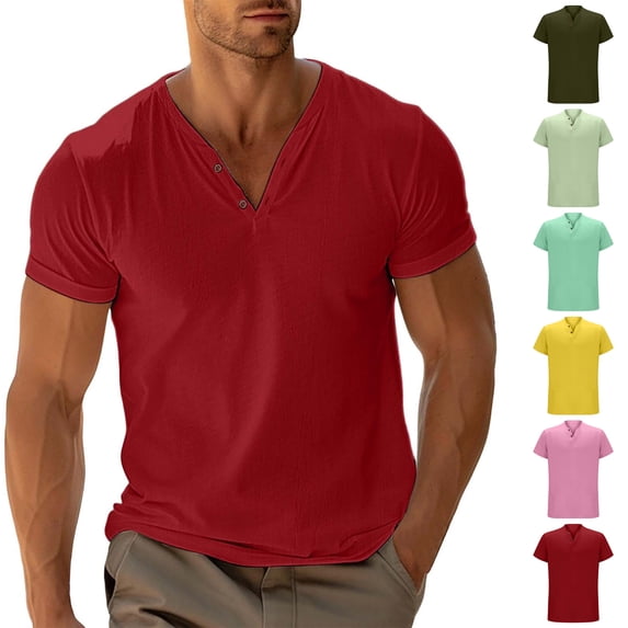 T Shirts for Men Short Sleeve V Neck Basic Red Shirts Summer T Shirts for Men