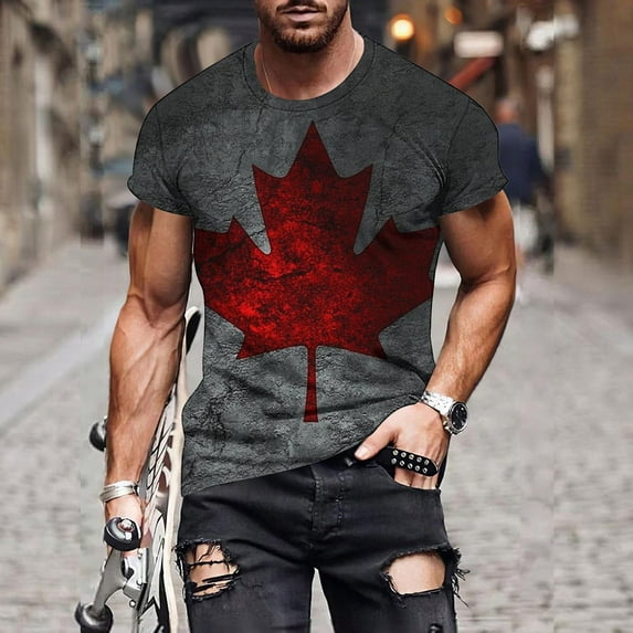 T-Shirts for Men Shorts Sleeves Round Neck Canada Day Printing Pullover Casual Fitness Sports T Shirt Blouse Dark Gray L