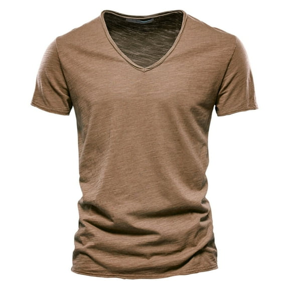 T Shirts for Men Solid Color Short Sleeved V Neck Casual Tee Tops Summer Holiday Casual Fit Workout Pullover Clothes