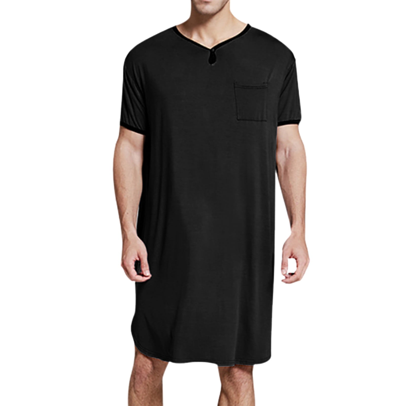 T Shirts for Men Solid Color Thin Long Breathable Nightgown Loose Short ...