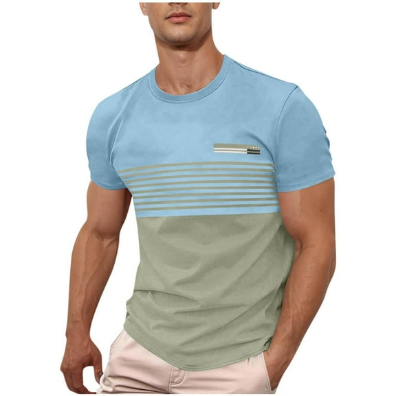 T Shirts for Men Striped Color Block Graphic Tees Casual Summer Tops Short Sleeve Crewneck Shirts