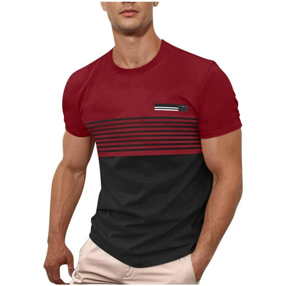 T Shirts for Men Striped Color Block Graphic Tees Casual Summer Tops Short Sleeve Crewneck Shirts