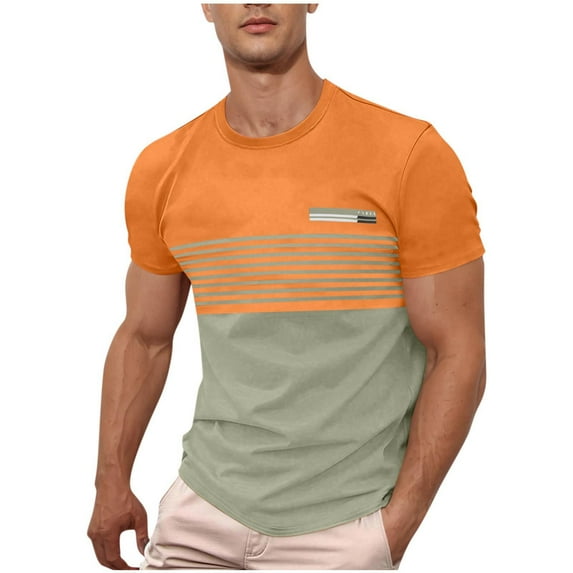 T Shirts for Men Striped Color Block Graphic Tees Casual Summer Tops Short Sleeve Crewneck Shirts