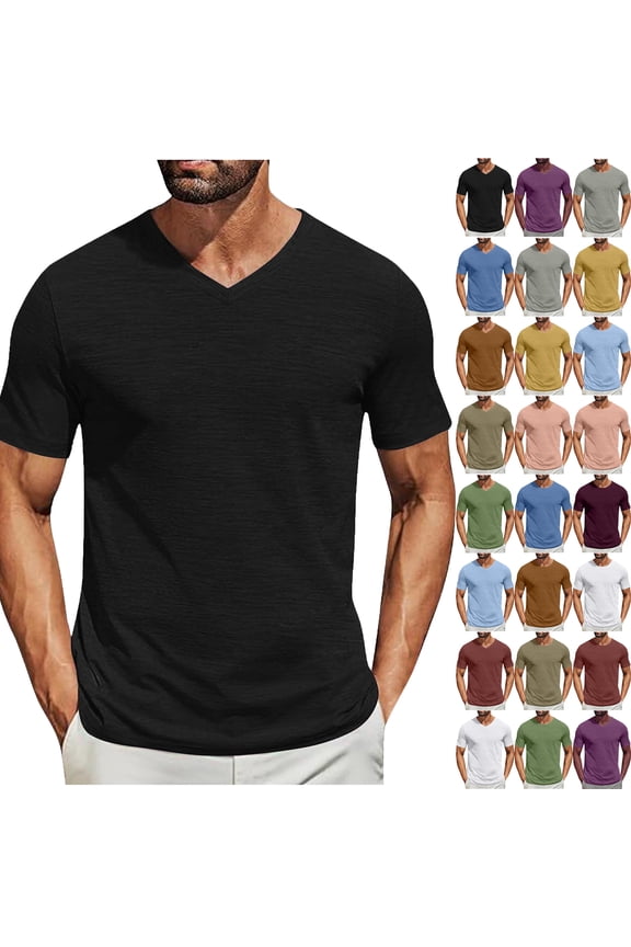 T Shirts for Men Summer Plus Size Solid Color V-Neck Casual Loose Tee Shirts Short Sleeve Mens Summer Tops S-XXL under $7