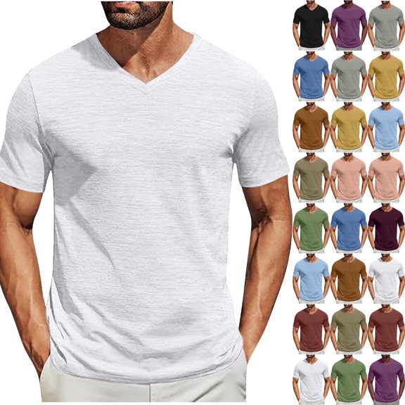 T Shirts for Men Summer Plus Size Solid Color V-Neck Casual Loose Tee Shirts Short Sleeve Mens Summer Tops S-XXL under $7