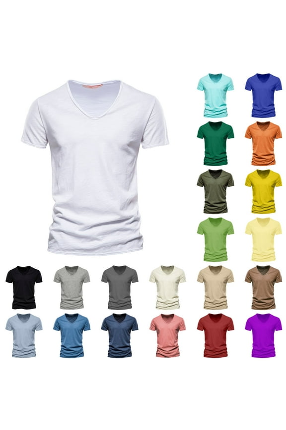 T Shirts for Men Summer Solid Basic T Shirt for Men Short Sleeve V Neck Stretchy Casual Tops Lightweight Breathable Mens Tshirt Sky Blue XXXL