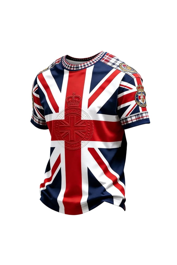 T Shirts for Men Uk Themed Crewneck Classic British Culture Print Mens Summer Tops,Blue,S