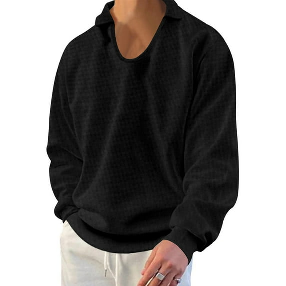T Shirts for Men V Neck Collar Long Sleeve Sweatshirts Mens Casual Solid Color Pullover Breathable Basic Going Out Athletic Workout Tops