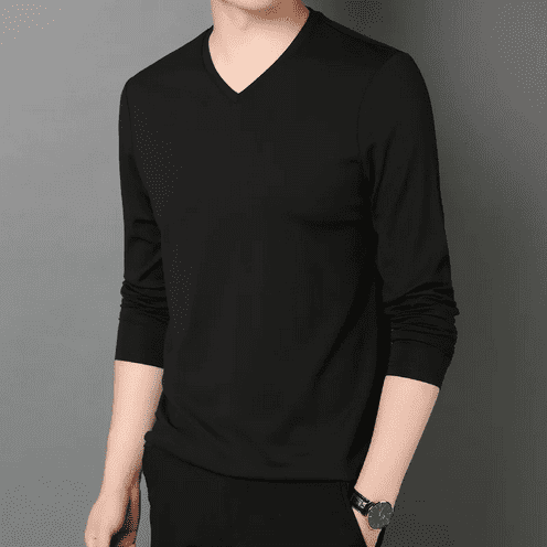 T Shirts for Men V Neck Stretchy Lightweight Long Sleeve T-Shirt Slim Fit 2025 Fall Winter Casual Mens T Shirts Black M