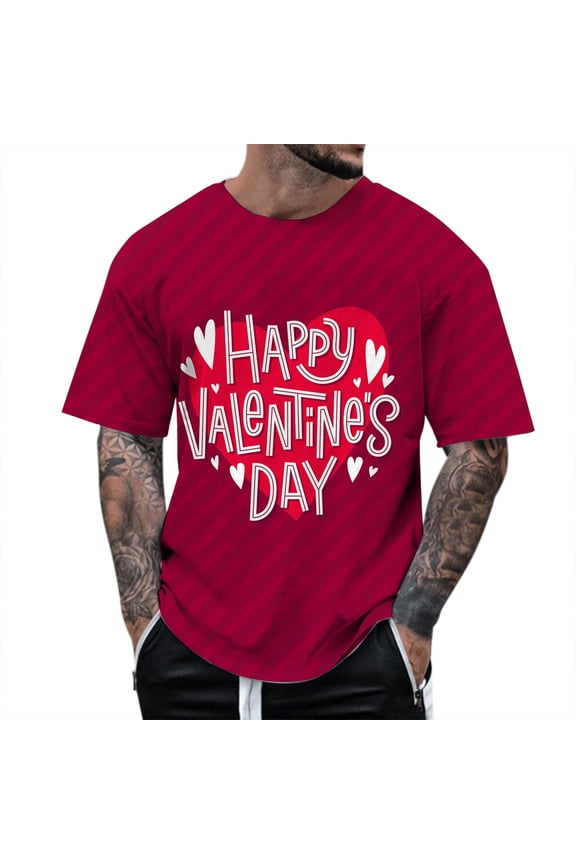 T Shirts for Men Valentine's Day Love Letter Print Crewneck Short Sleeve T Shirt for Men Soft Comfortable Casual Tee Mens T Shirts Graphic Red XL