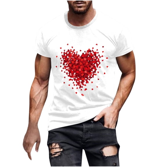 T Shirts for Men Valentine's Day Short Sleeve Love Print Shirts Couples Blouses Round Neck Casual Pullover Tops