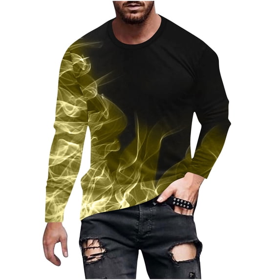 T-Shirts for Men's Long Sleeves 3D Flame Print Slim Sport Casual Pullover Crewneck Sweatshirts