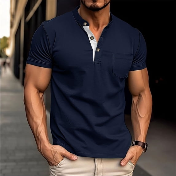 T Shirts for Men with Pocket and Button Short Sleeve Crewneck Tees Tops Mens Casual Solid Color Pullover Breathable Basic Work Tshirts Shirt