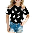 thumbnail image 1 of T Shirts for Teen Girls Cartoon Print Crew Neck Short Sleeve T Shirts Cute Girls Summer Tops T-Shirts 12-13 Years,Black, 1 of 3